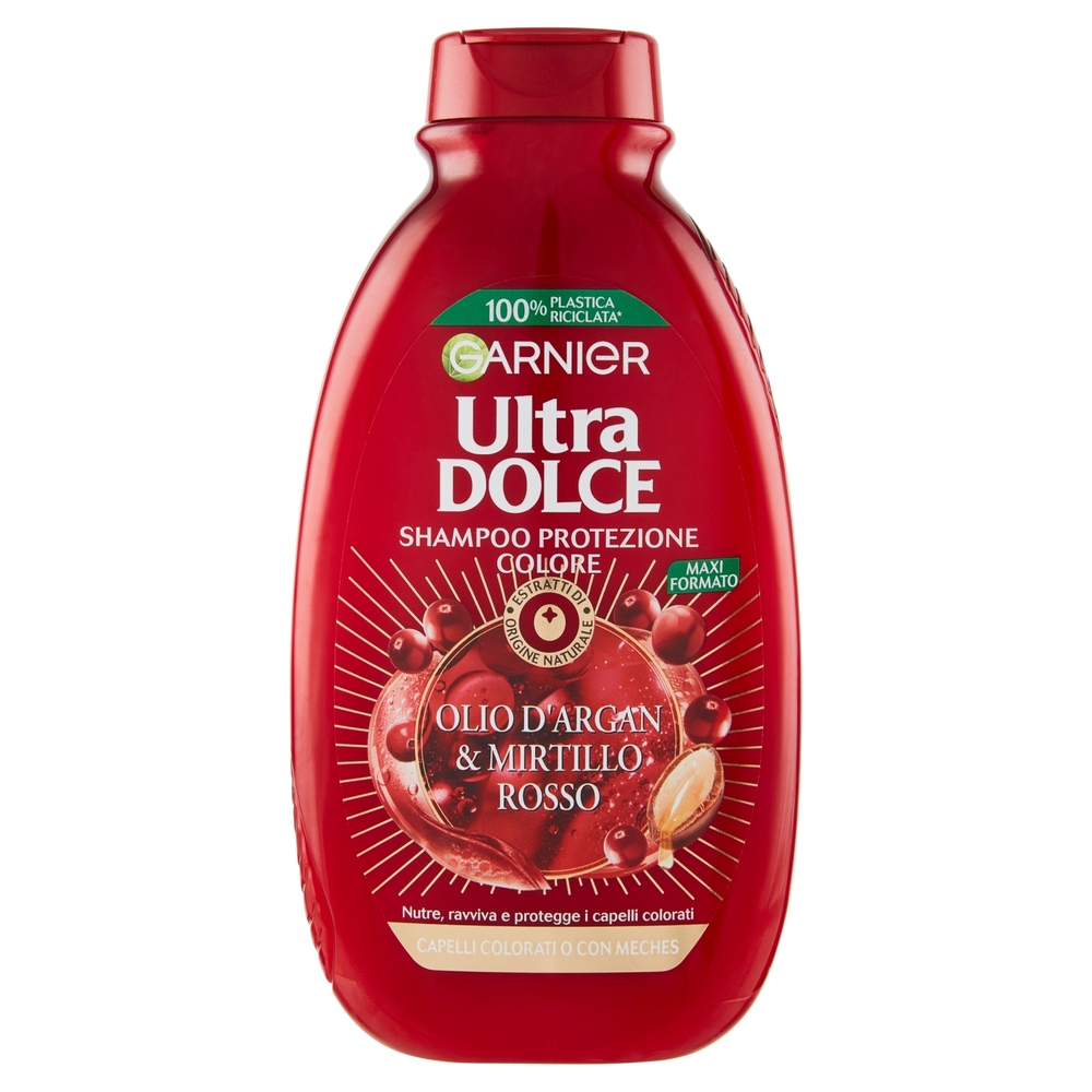 Garnier Ultra Dolce Shampoo all'Olio di Argan e Mirtillo Rosso per capelli colorati, 300 ml